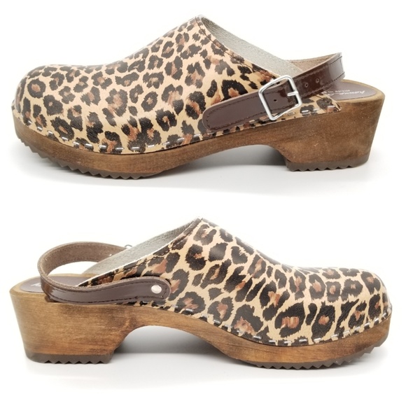 Hanna Andersson Leopard Print Wooden Clogs Sz 11 - Picture 4 of 7